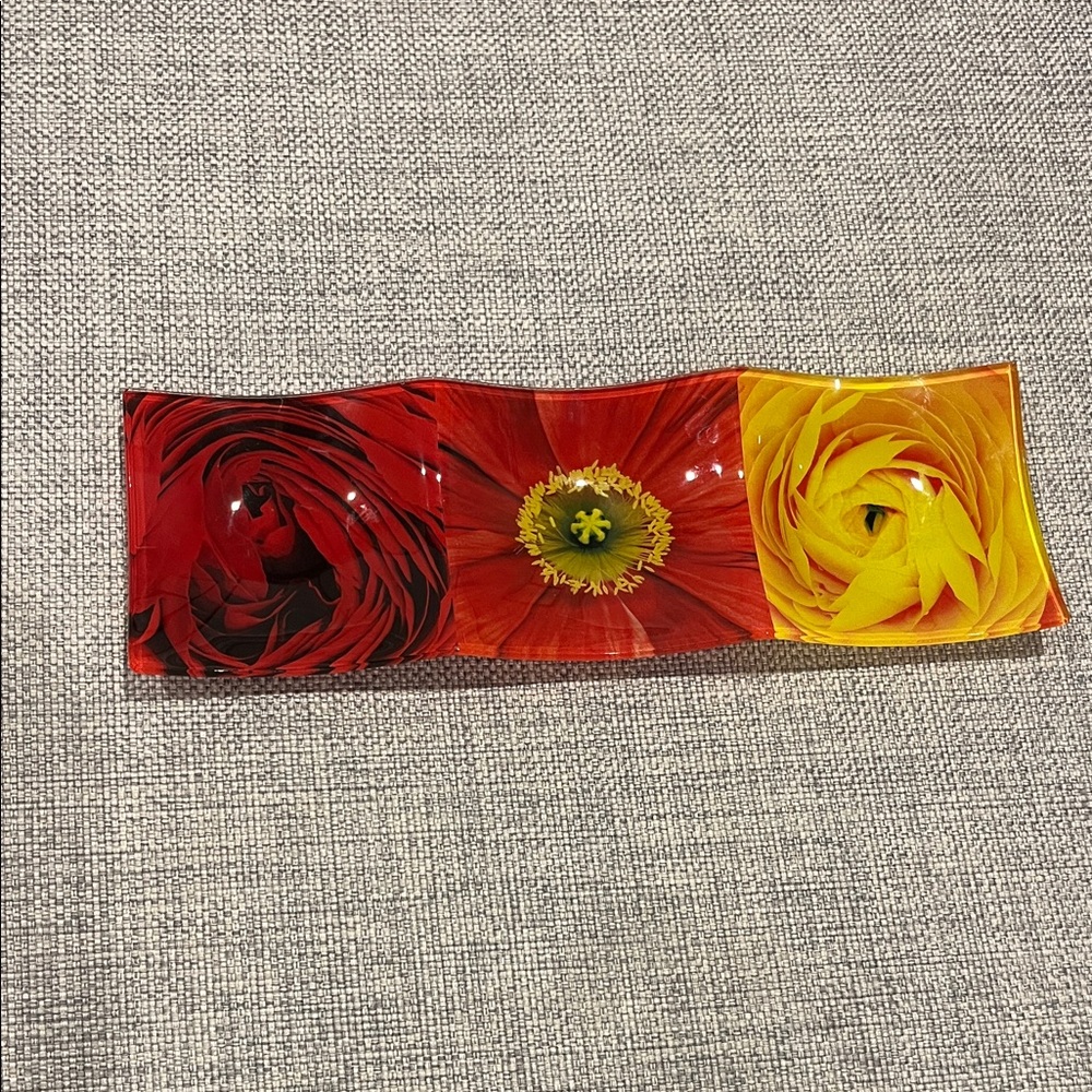 Red and Yellow Floral Glass sectional dish